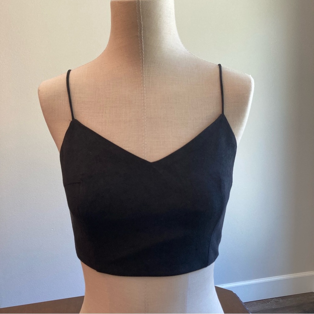 NWT LF Faux Suede Black Crop Top Size XS